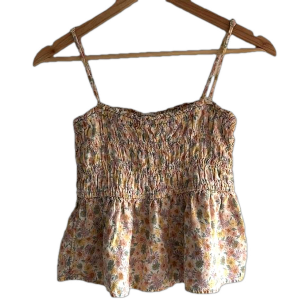 American Eagle floral spaghetti straps smocked tank top, size small